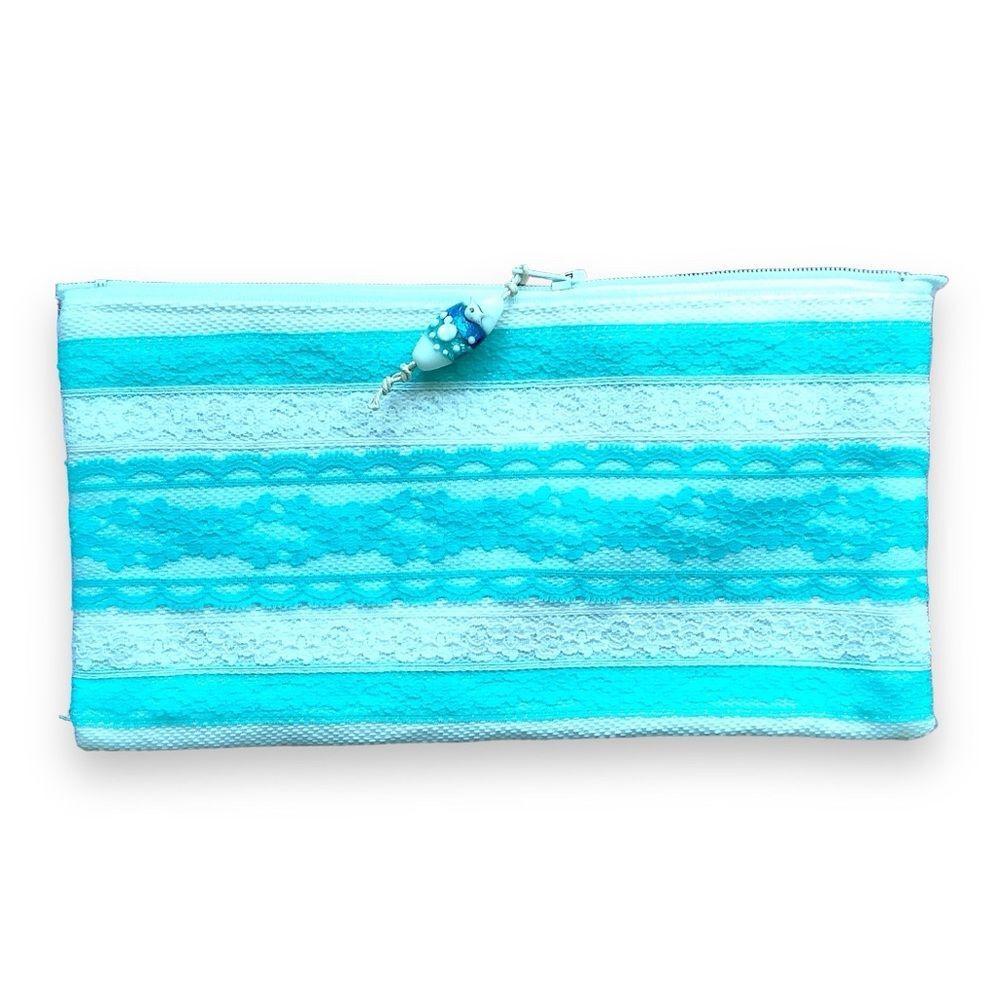 Turquoise Lace Zippered Pouch Makeup Bag NEW Single only